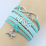 Fashion Jewelry high quality Handmade unisex Barcelet horse Metal Plate decorations Charms 5 color Braided Wristband Bracelets