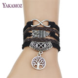 2017 Multi-Strands Infinity Silver Color Clover Charm Leather Braid Bracelet Bangle Jewelry For Women  and Men
