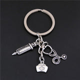 1Pc Syringe Stethoscope Keychain Key Chain Keyring Doctor Nurse Physicians Medical LPN MA NP PA Graduation Gift Jewelry