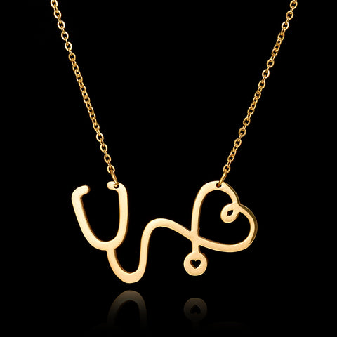2017 Fashion Medical Jewelry Maxi Necklaces & Pendants Stainless Steel Chain Silver Gold Stethoscope Necklace for Nurse Doctor
