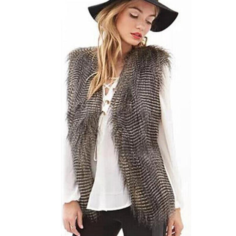Sleeveless Vest Coat - Faux Fur Long HairJacket