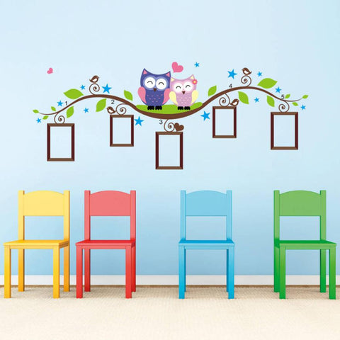 Wall Stickers Couple Owl Family Wall Decal Sticker Removable Photo Frame Kids Baby Room Vinyl XT
