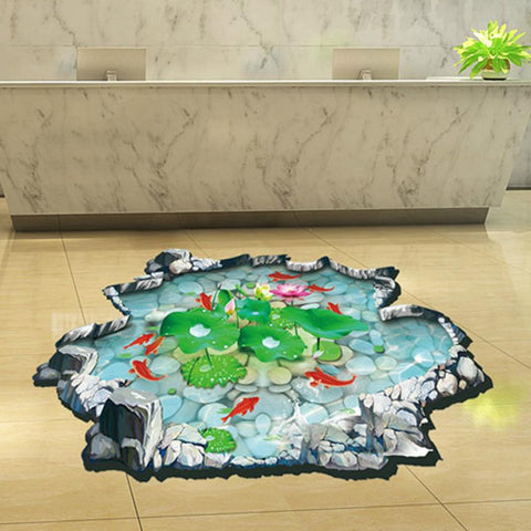 Hot Sale high quality 3d wall stickers Fish Ponds Mural Ground Stickers wall stickers home decor XT