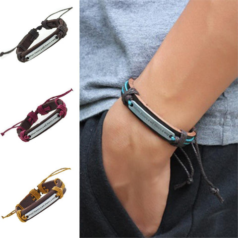 2017 Where There's Will There's a Way Genuine Leather Bracelet Charm Cuff Bangle Handmade Jewerly For Woman Men